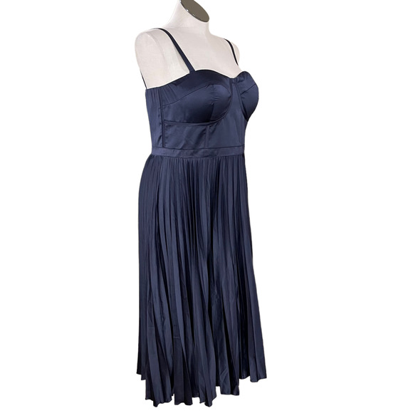 City Chic Plus Size 16W Ahana Corset Dress Navy Blue Satin Midi Cocktail Holiday - Picture 3 of 13